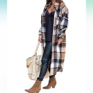 Casual Flannel Button Down Shirt Long Sleeve Shacket Jacket with Pockets